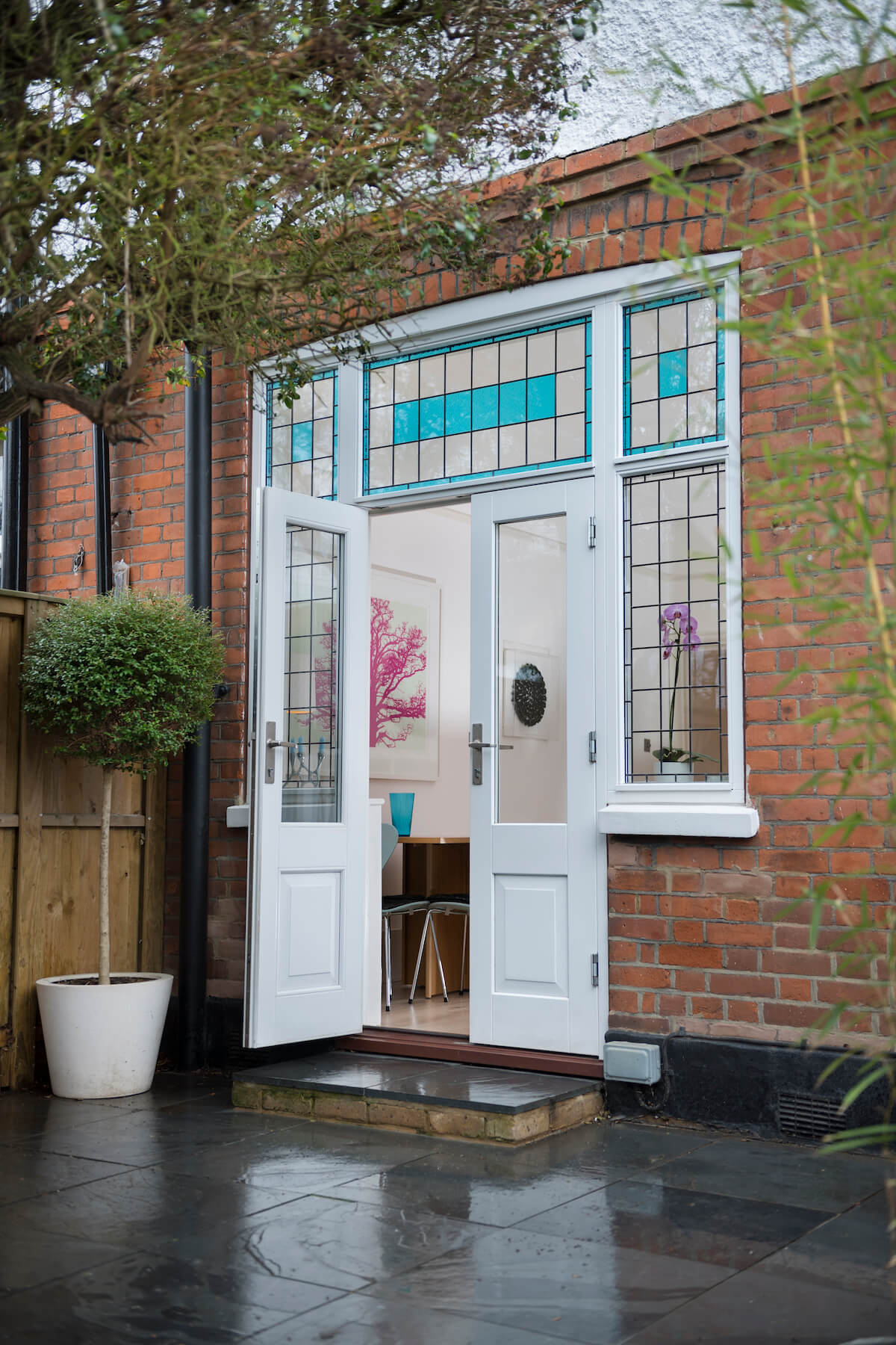 Opened rear french door