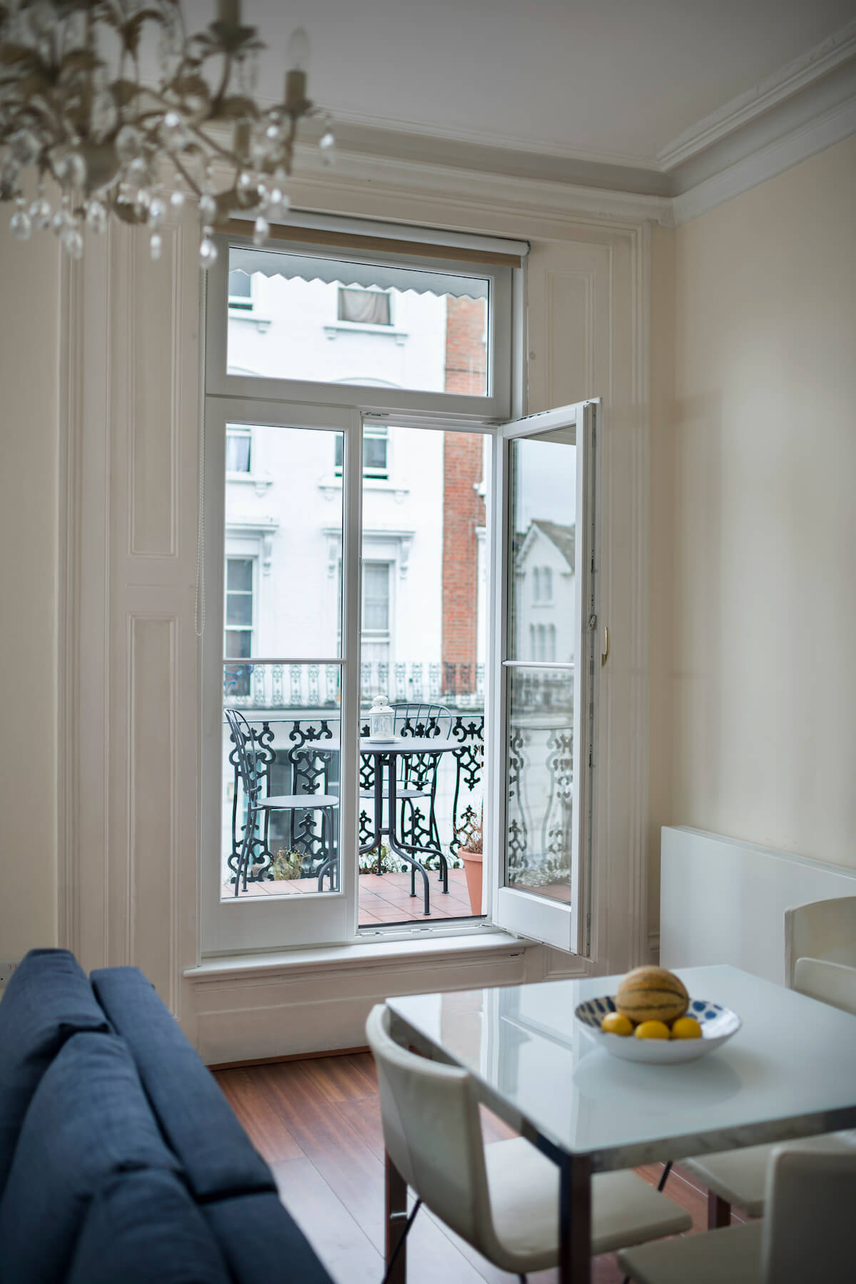 Tilt turn window open to flat balcony